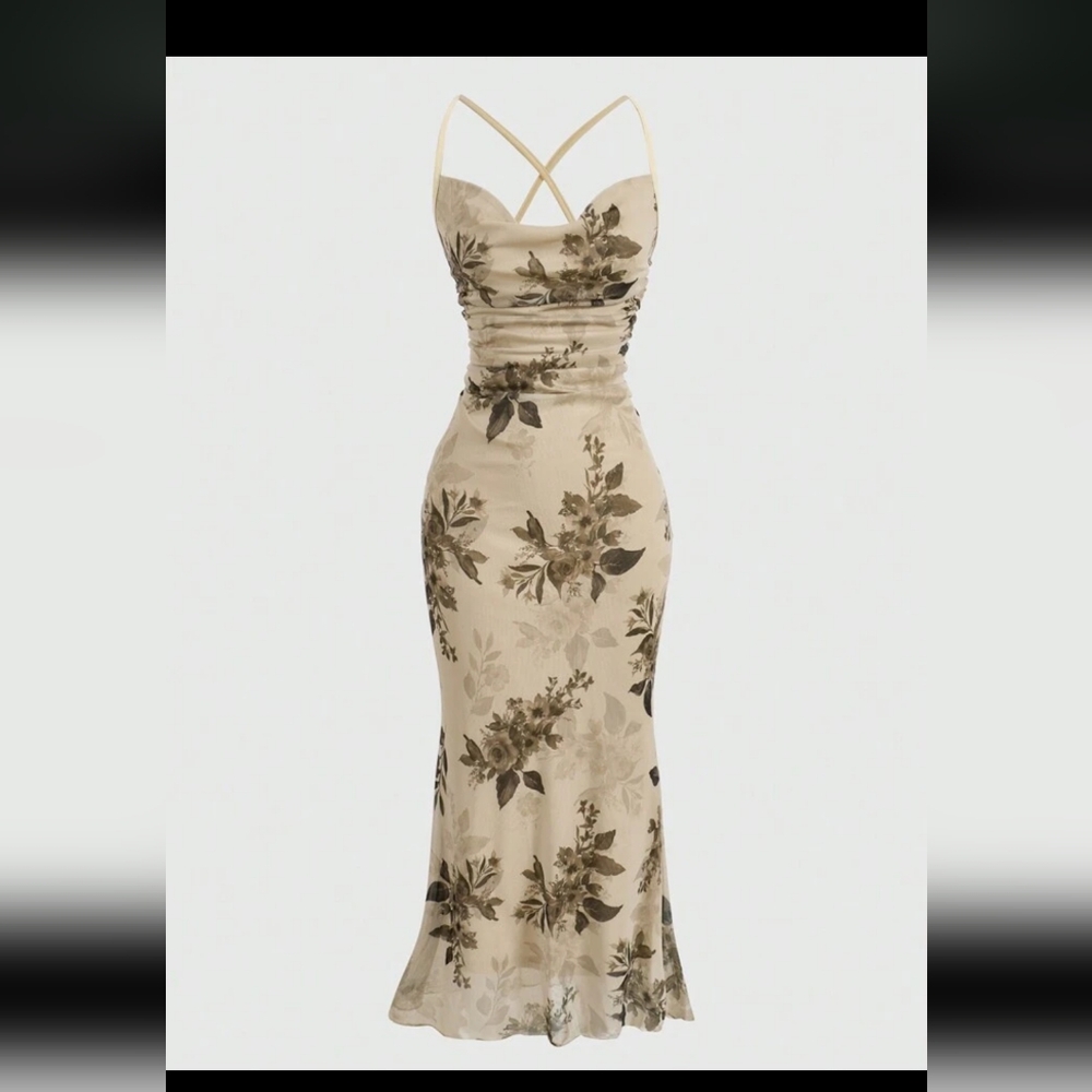 Floral Print Beige Dress